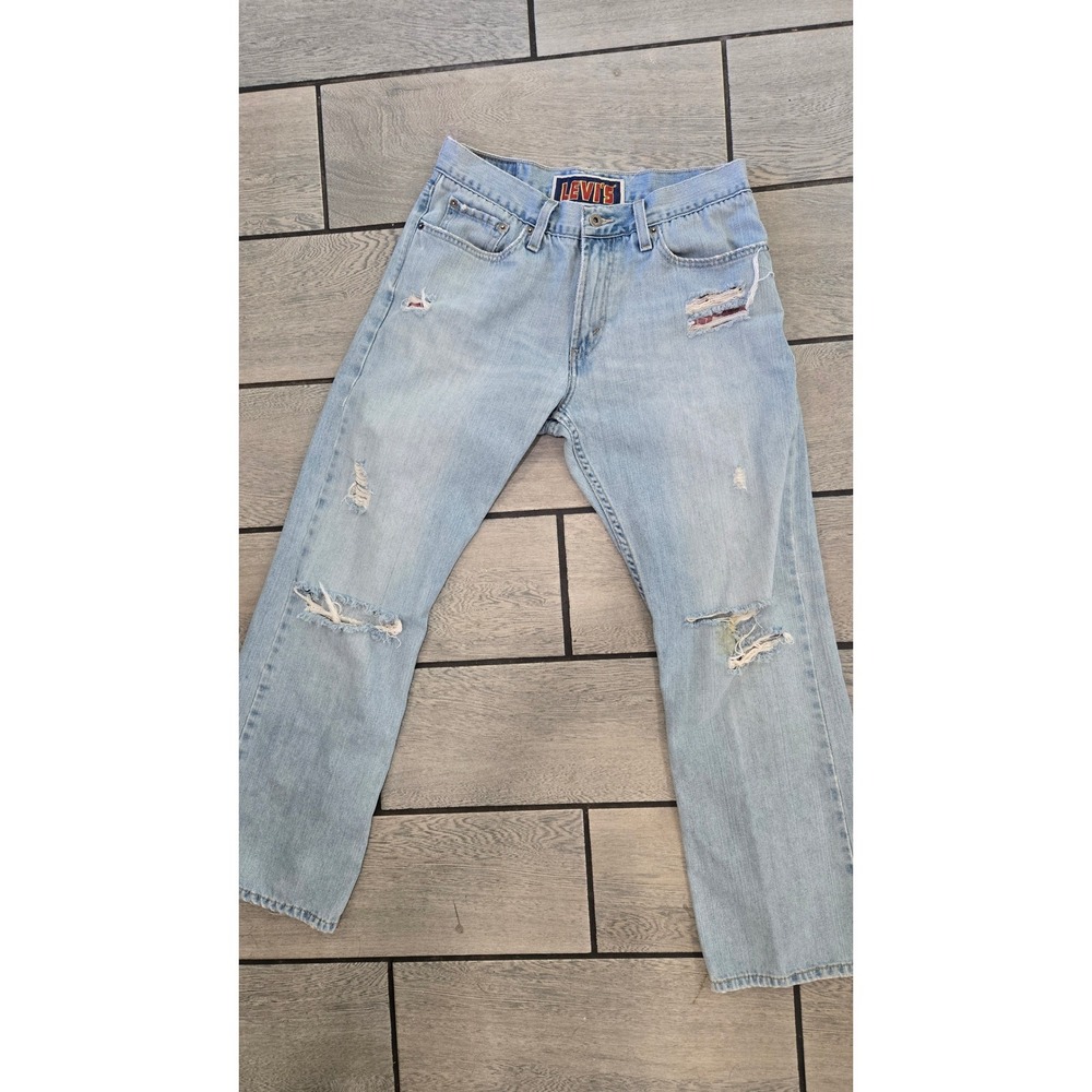 Levis 527 Low Boot Cut Jeans Mens 32x30 Light Wash Distressed Blue Denim